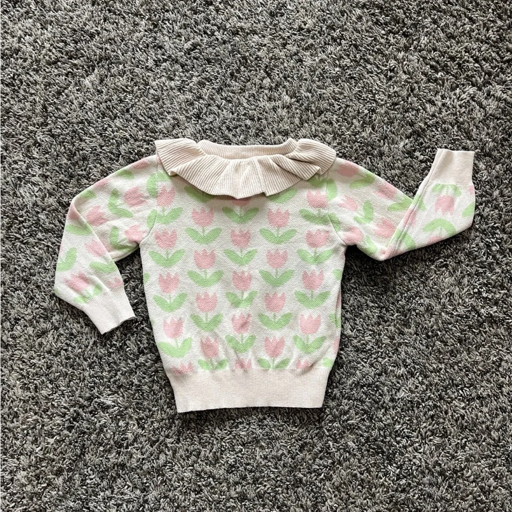 GIRLHOOD Tulip Ruffle Collar Sweater | Matching Tights Set Girls 2/3